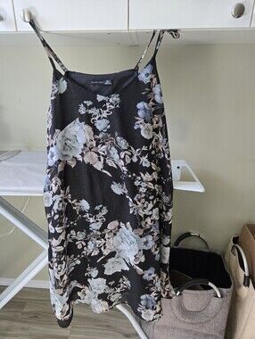 Black Tape_ Black Floral Slip Dress with Light Blue and Cream Blooms